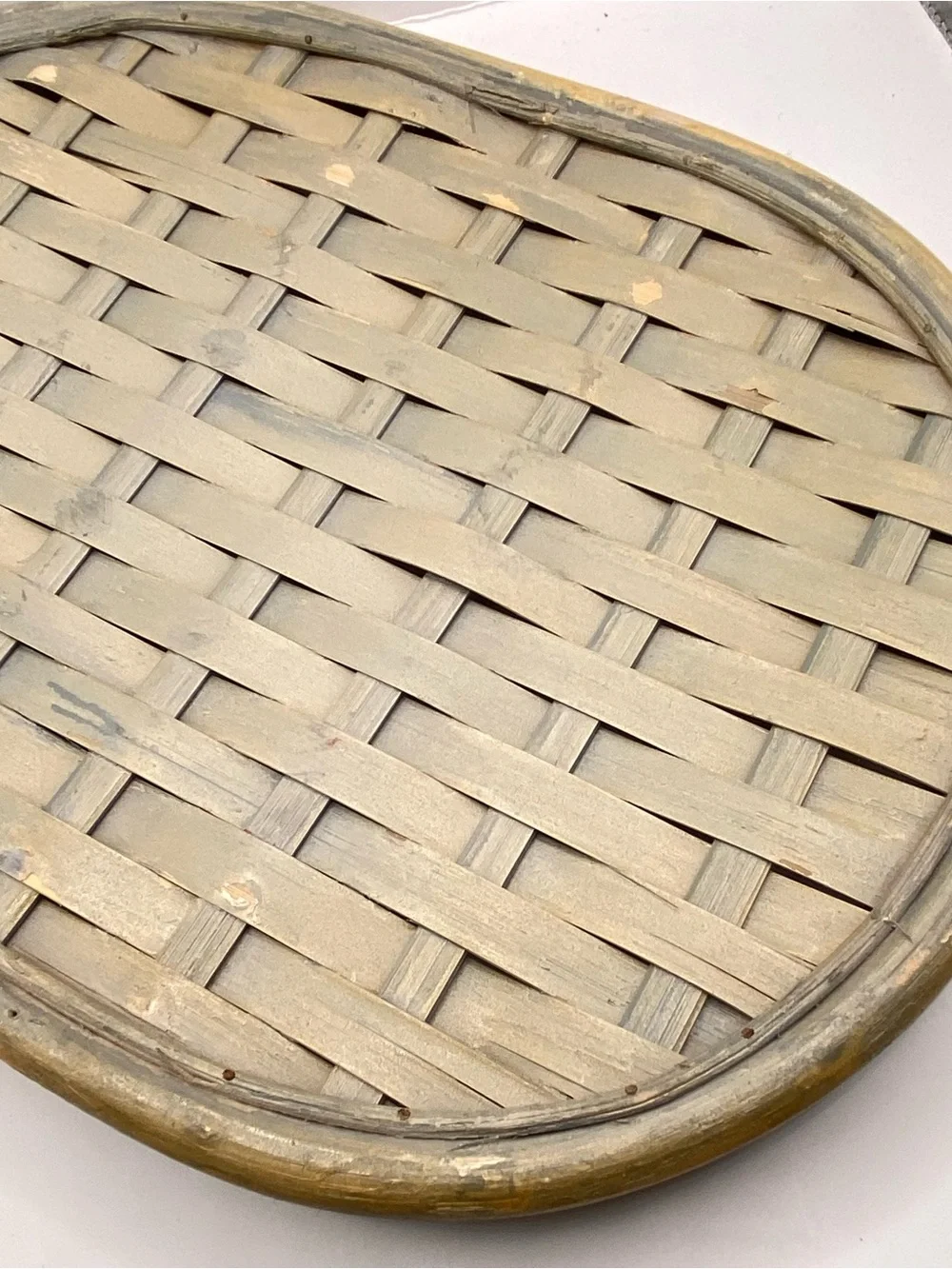 Vintage Bamboo Rattan Serving Tray Oval Woven Boho Coastal Decor 16.5”